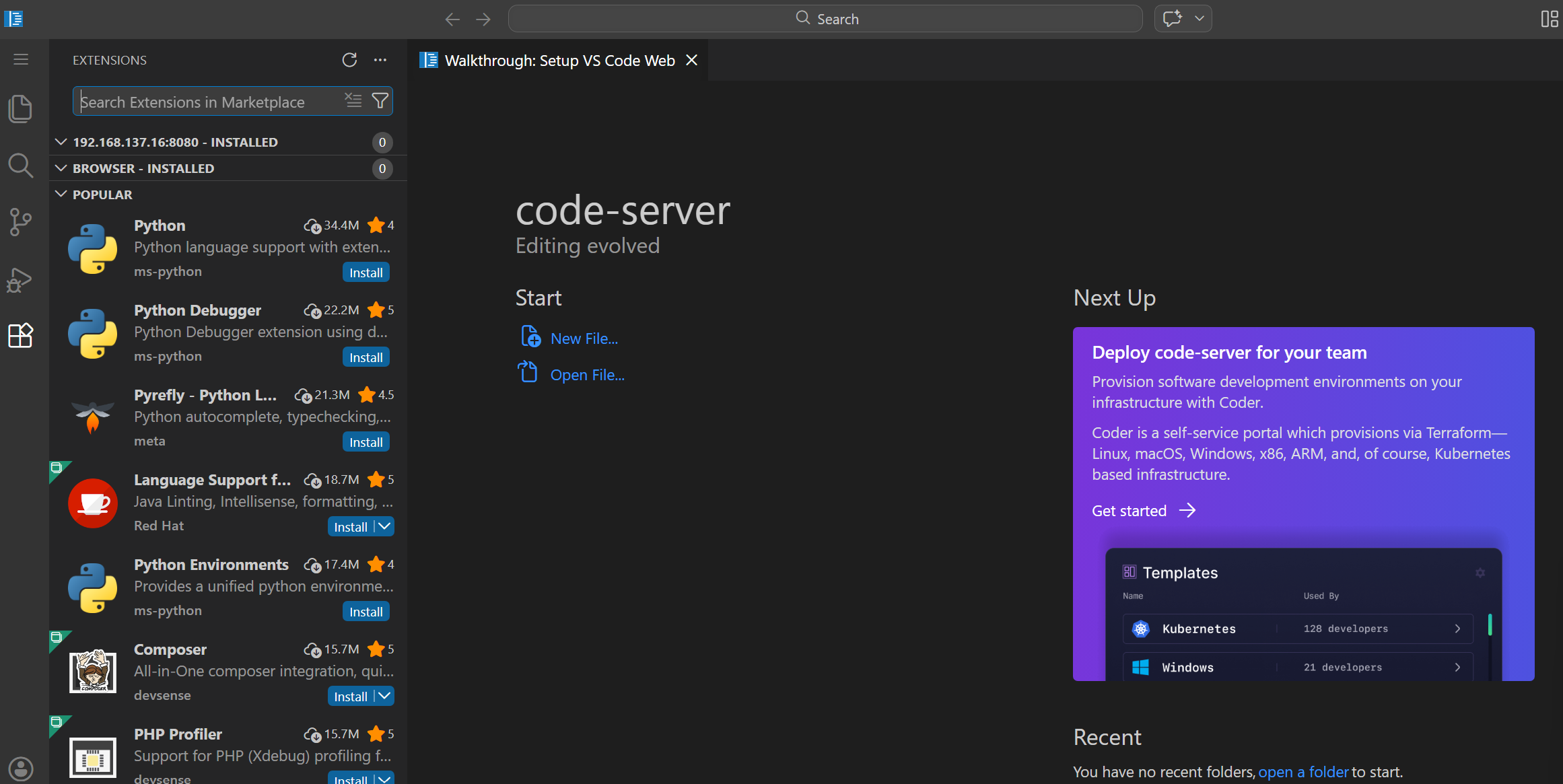 Code Server 界面